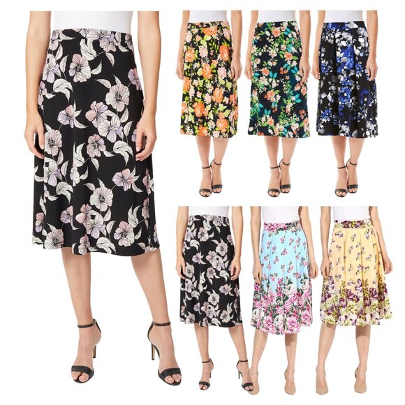 Women’s Printed Midi High Waist Breathable Soft Casual & Formal Wear Mid Length - Picture 13 of 16